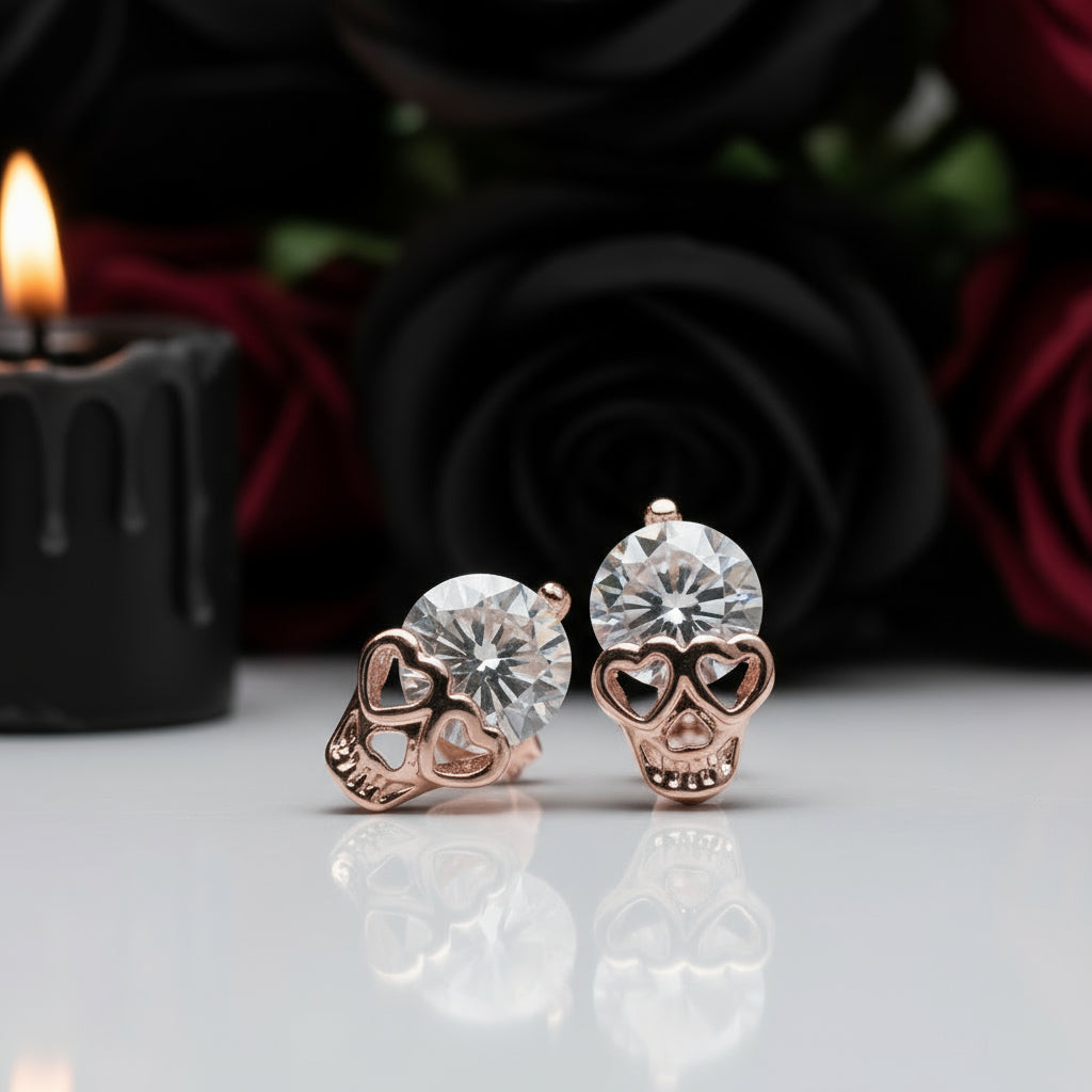 Rose Gold Skull Diamond Option Earrings-Black Diamonds New York