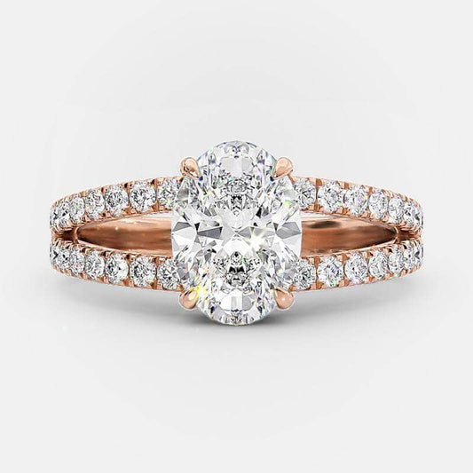 Rose Gold Split Shank Oval Cut Engagement Ring - Black Diamonds New York