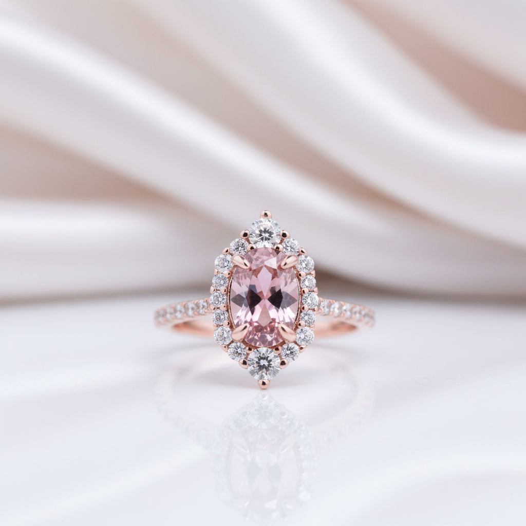 Rose Gold Morganite Oval Cut Engagement Ring-Black Diamonds New York