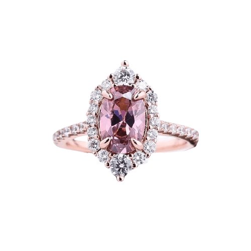Rose Gold Synthetic Morganite Oval Cut Engagement Ring - Black Diamonds New York