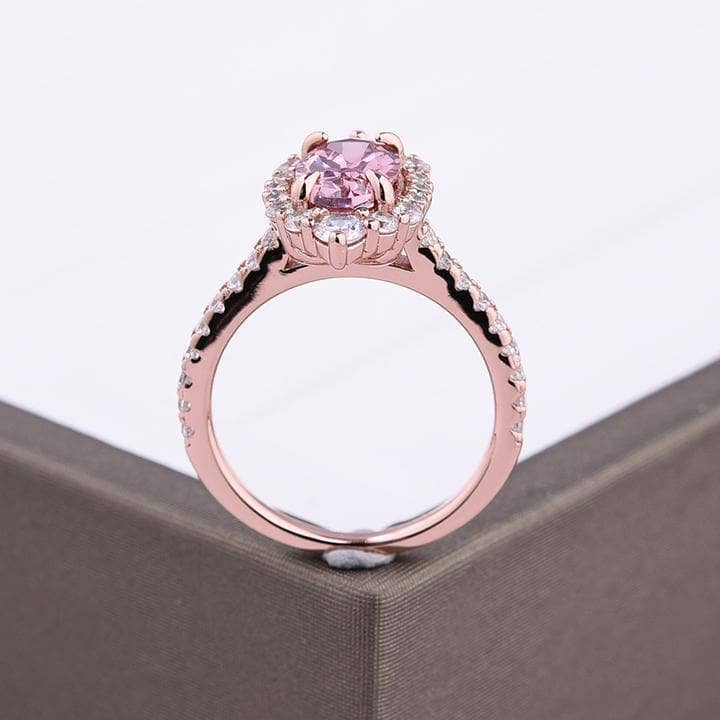 Rose Gold Synthetic Morganite Oval Cut Engagement Ring