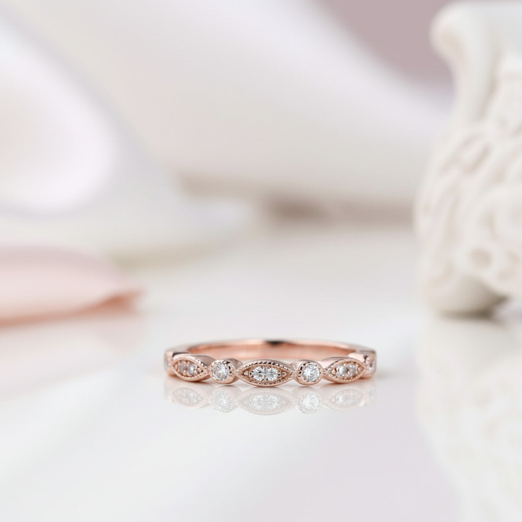 Rose Gold Vintage Leaf & Vine Art Deco Halo Oval Cut Ring Set-Black Diamonds New York