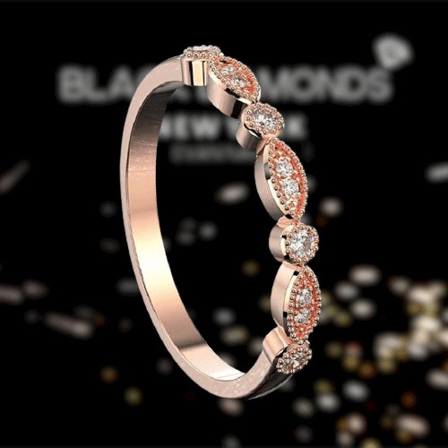 Rose Gold White Sapphire Oval Cut Wedding Ring Set-Black Diamonds New York