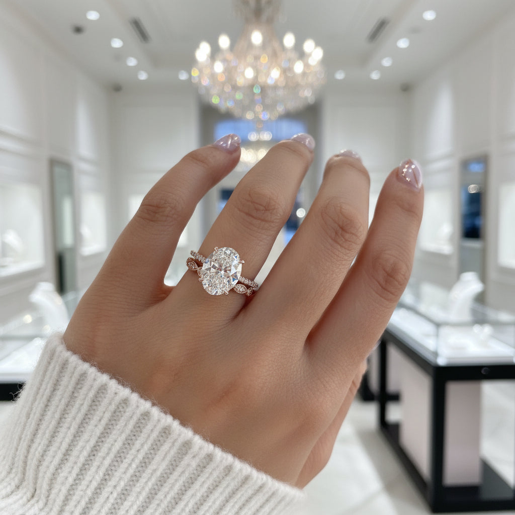 Rose Gold Oval Cut Sapphire Wedding Ring Set-Black Diamonds New York