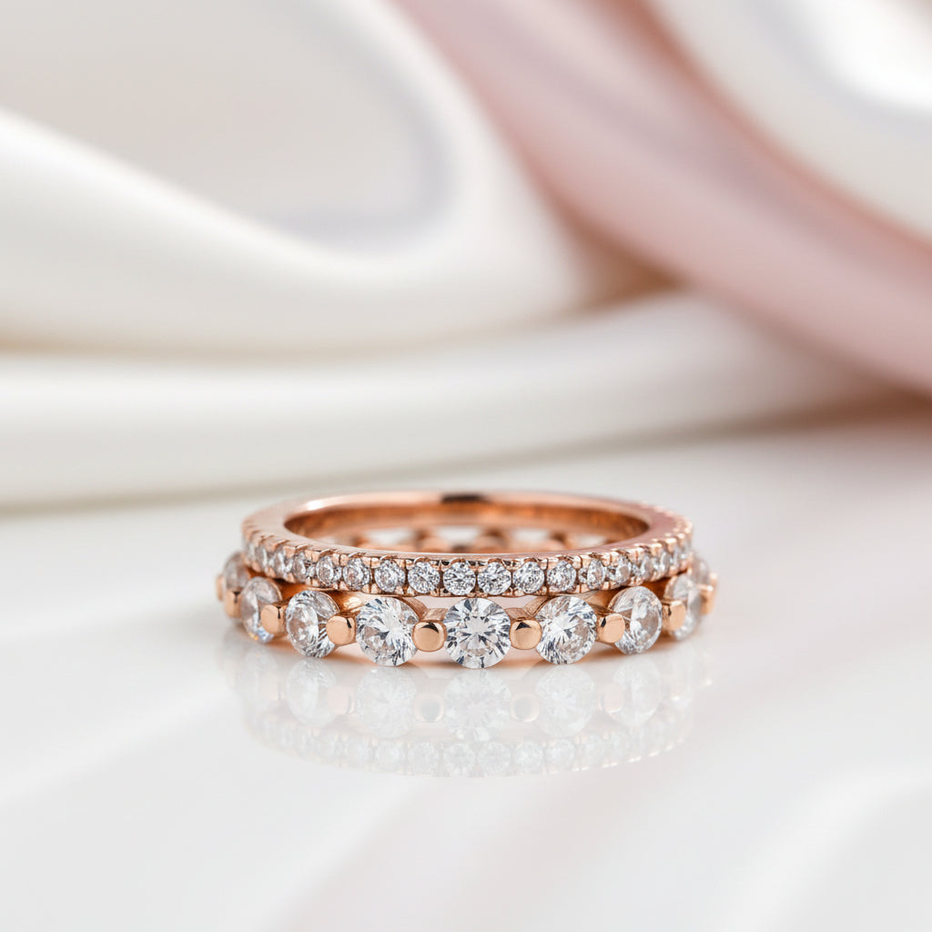Rose Gold Women's Stackable Wedding Band Set-Black Diamonds New York