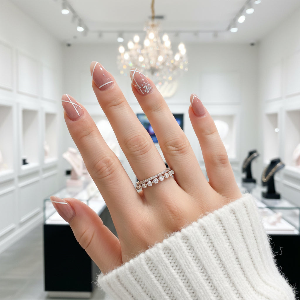 Rose Gold Women's Stackable Wedding Band Set-Black Diamonds New York