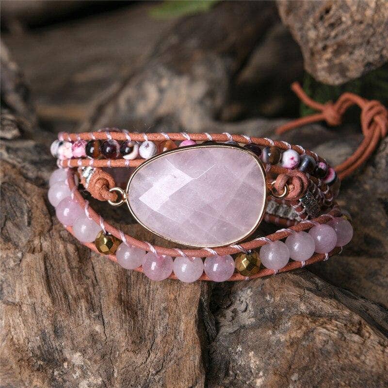 Rose Quartz Stone 3 Strands Bohemian Bracelet
