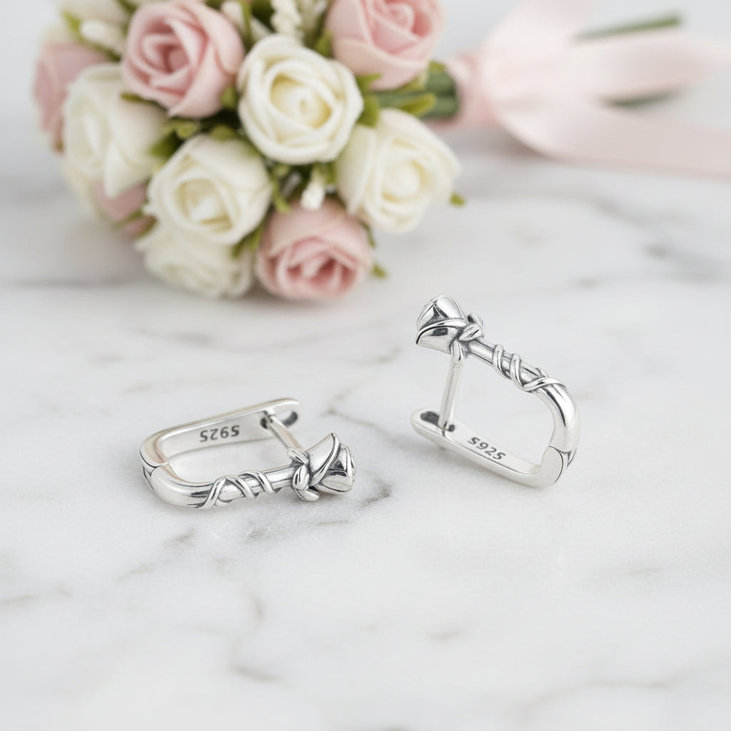 Rose & Vines U-shaped Ear Buckle Earrings-Black Diamonds New York