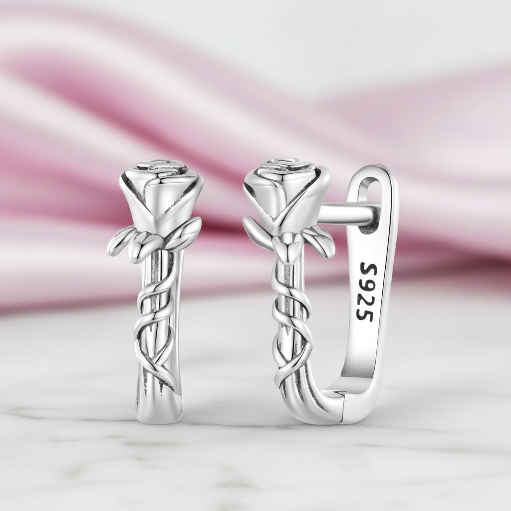 Rose & Vines U-shaped Ear Buckle Earrings-Black Diamonds New York
