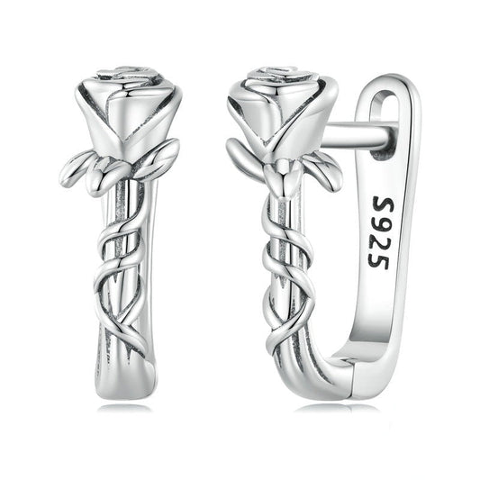 Rose & Vines U-shaped Ear Buckle Earrings-Black Diamonds New York