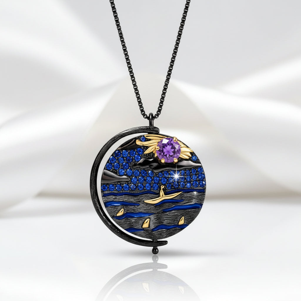 Rotatable Gemstone Charm Necklace-Black Diamonds New York