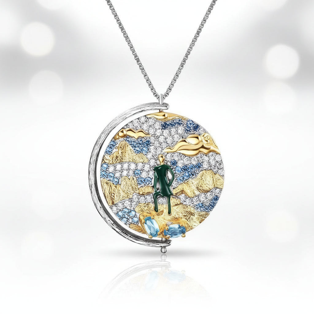 Rotatable Oil Painting Pendant Necklace-Black Diamonds New York