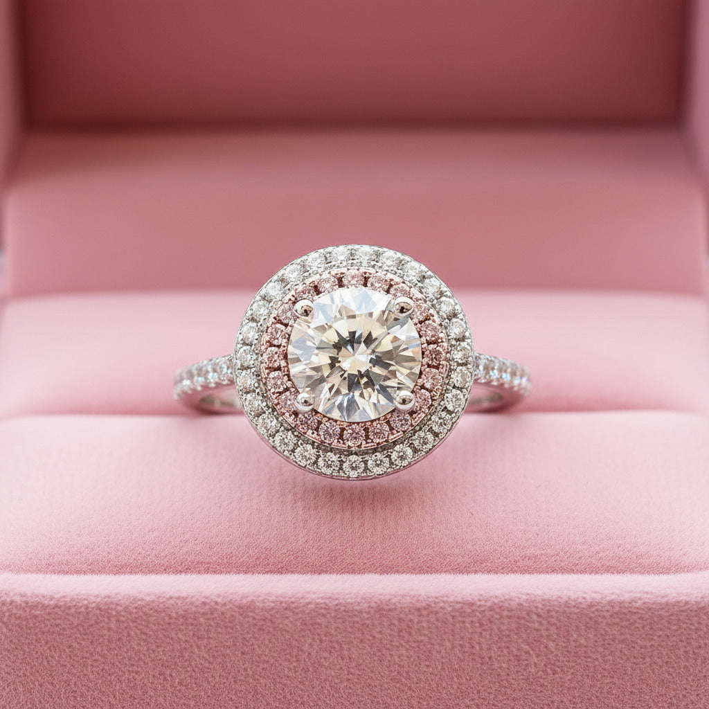 Round Aquamarine Double Halo Cocktail Ring-Black Diamonds New York