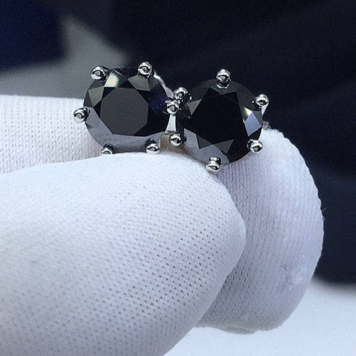 Round Black Moissanite Stud Earrings-Black Diamonds New York