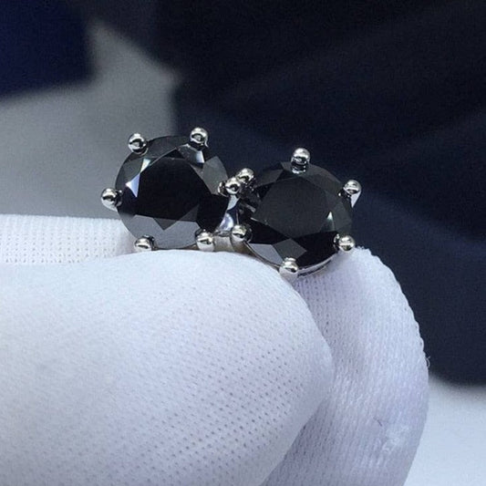 Round Black Moissanite Stud Earrings - Black Diamonds New York