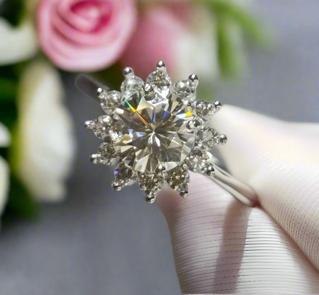 Round Cut 1 Carat Diamond Sunflower Engagement Ring-Black Diamonds New York