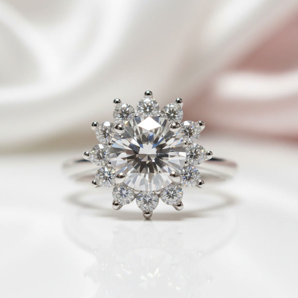 Round Cut 1 Carat Diamond Option Sunflower Engagement Ring-Black Diamonds New York