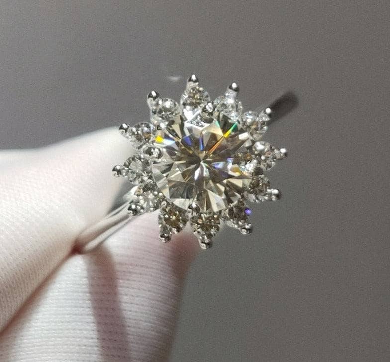 Round Cut 1 Carat Diamond Sunflower Engagement Ring-Black Diamonds New York