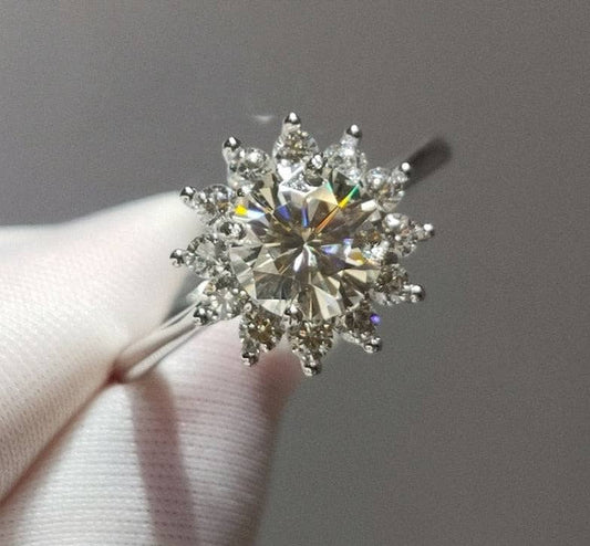 Round Cut 1 Carat Moissanite Sunflower Engagement Ring - Black Diamonds New York