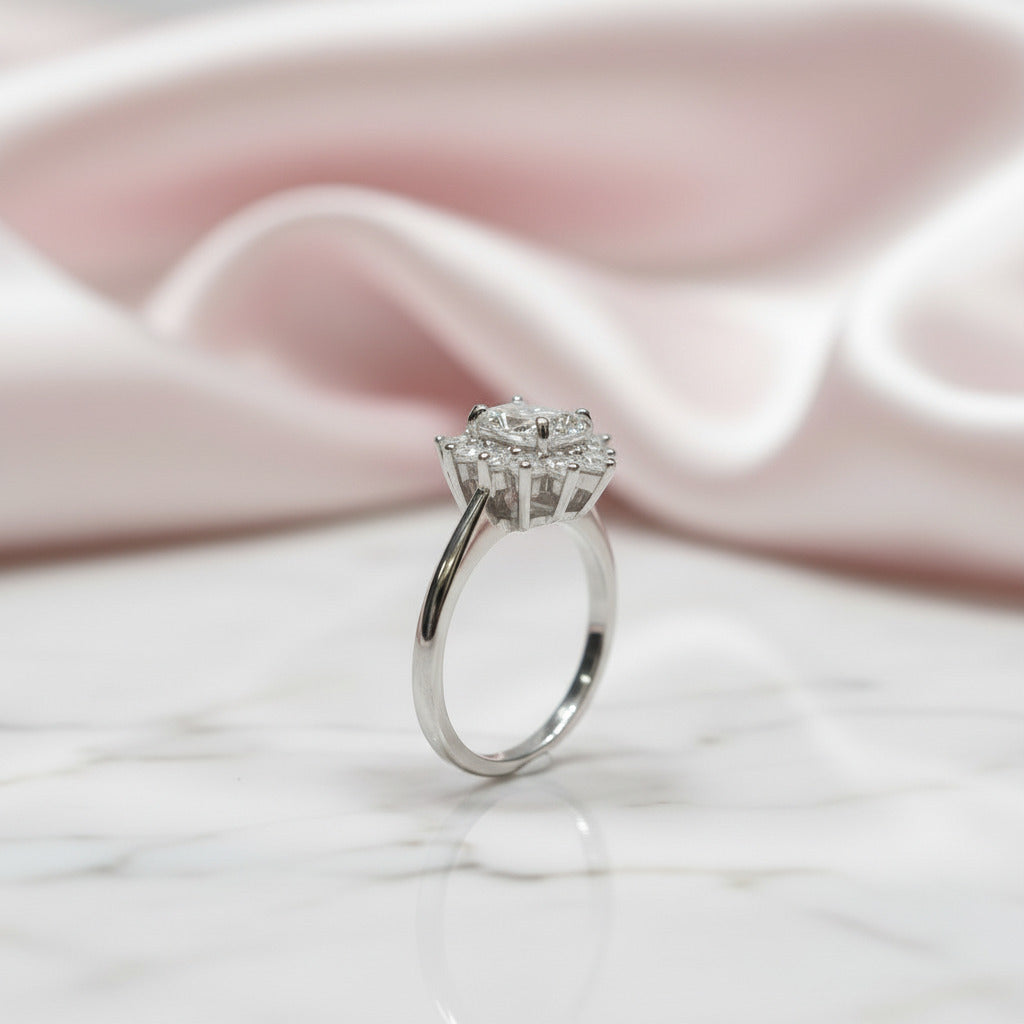 Round Cut 1 Carat Diamond Option Sunflower Engagement Ring-Black Diamonds New York