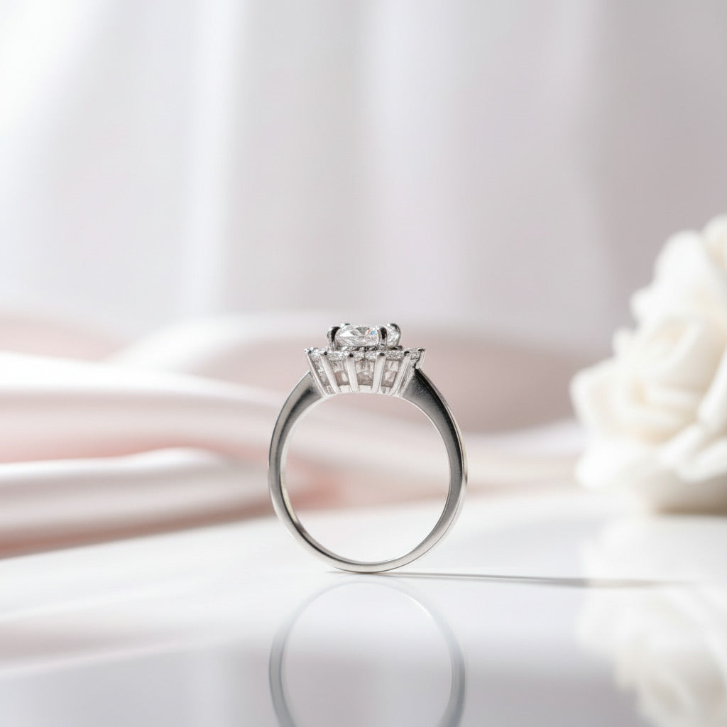 Round Cut 1 Carat Diamond Option Sunflower Engagement Ring-Black Diamonds New York