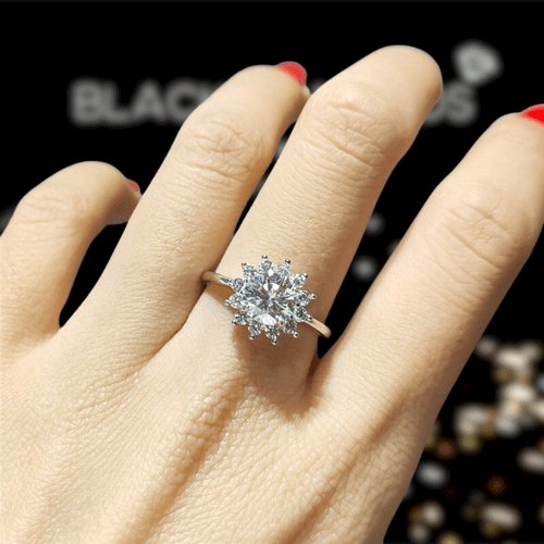 Round Cut 1 Carat Moissanite Sunflower Engagement Ring - Black Diamonds New York