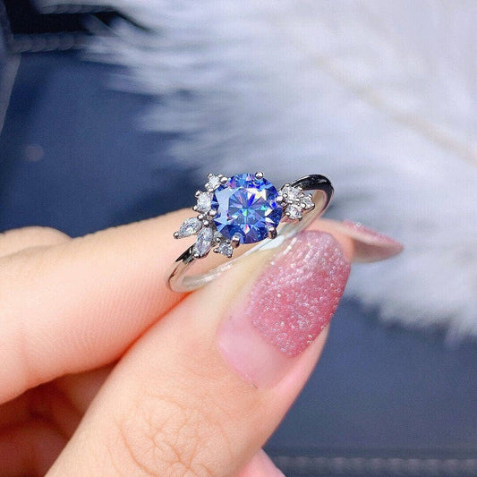 Round Cut 1.0 CT Blue Moissanite Diamond Engagement Ring - Black Diamonds New York