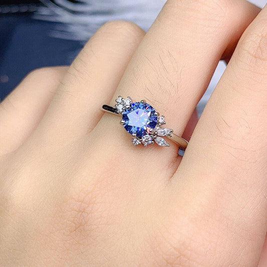 Round Cut 1.0 CT Blue Diamond Engagement Ring-Black Diamonds New York
