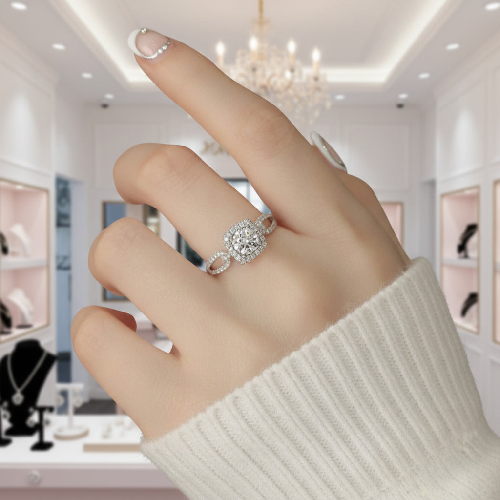 Round Cut 18k Halo Diamond Option Split Shank Engagement Ring-Black Diamonds New York