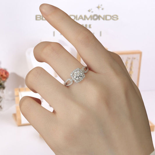 Round Cut 18k Halo Diamond Split Shank Engagement Ring-Black Diamonds New York