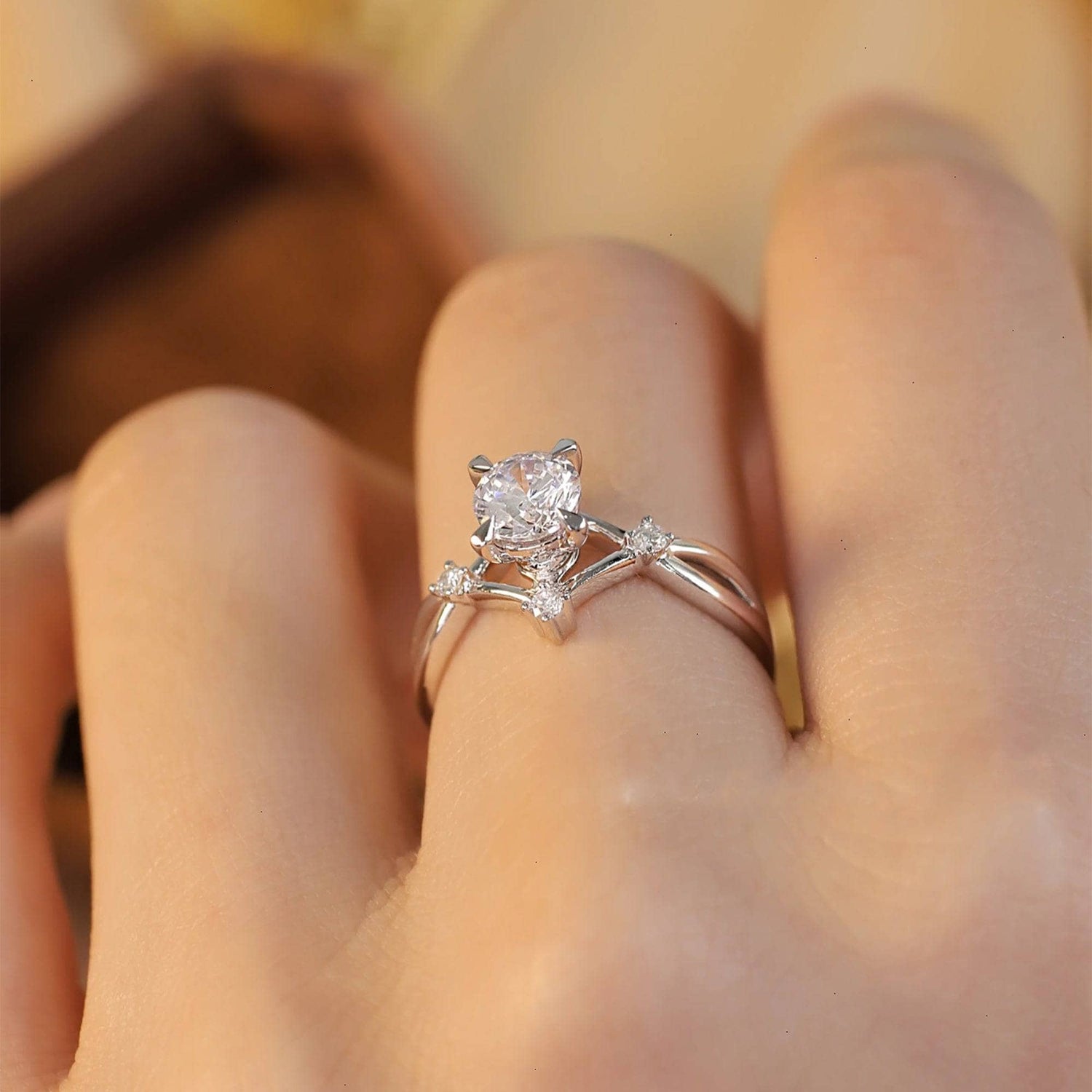Six Prong Solstice Round Cut Engagement Ring - PureGemsJewels