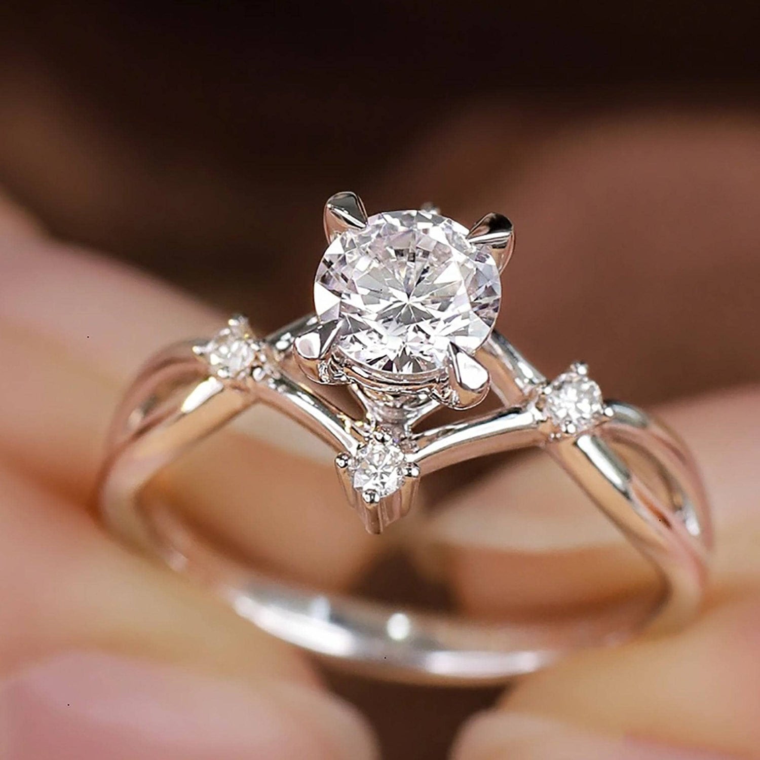Round Cut 18k Infinity Diamond Engagement Ring-Black Diamonds New York