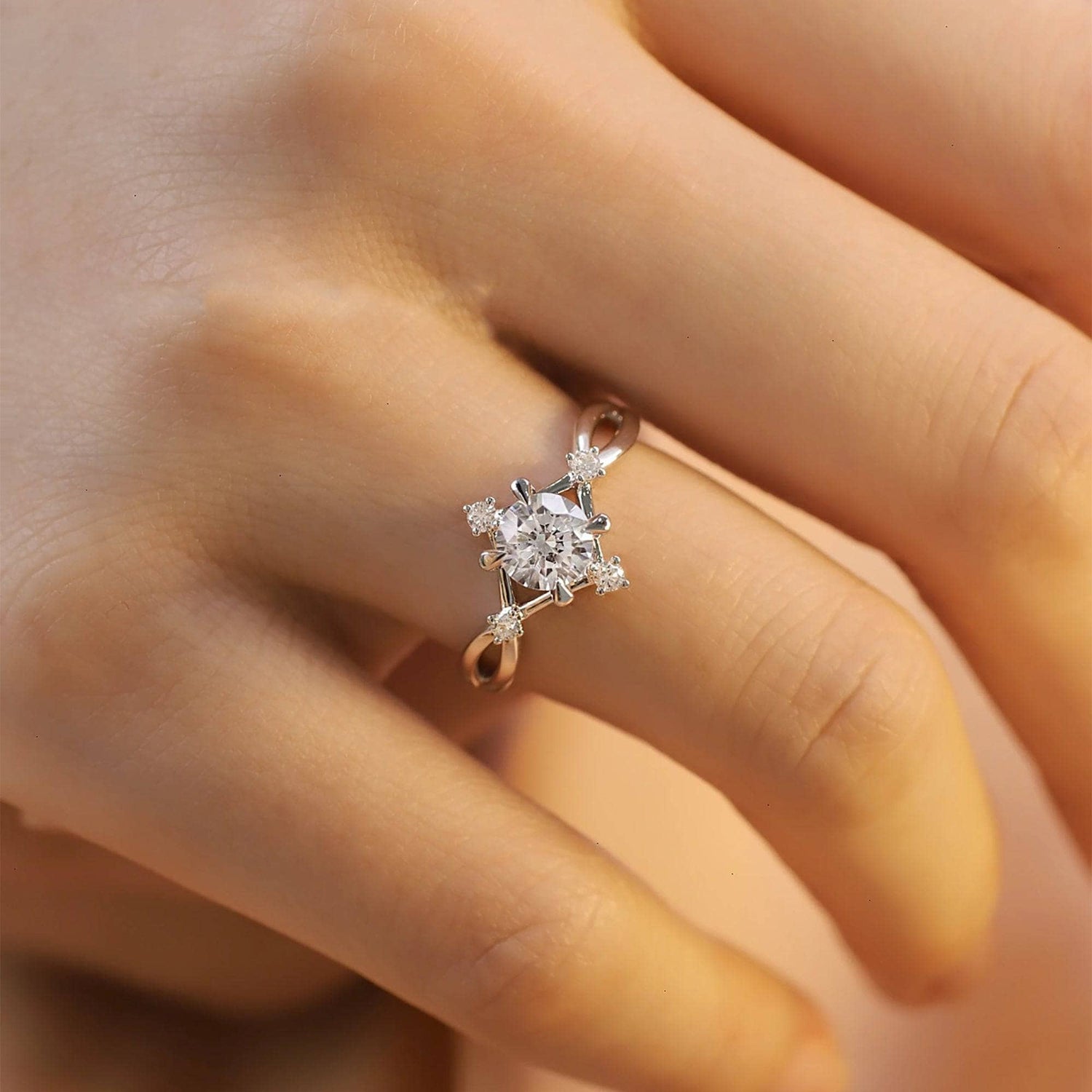Round Cut Moissanite Infinity Engagement Ring - Black Diamonds New York