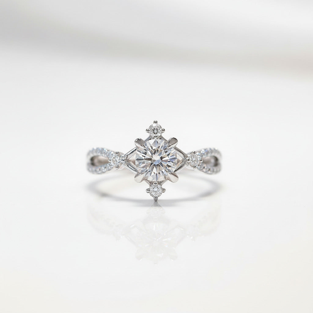Round Cut 18k Infinity Diamond Option Engagement Ring-Black Diamonds New York