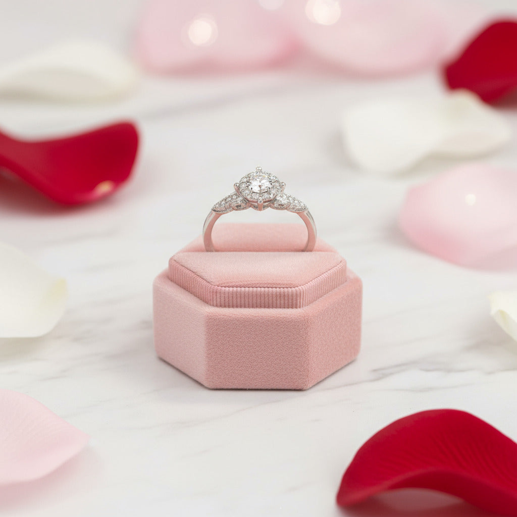 Round Cut 18k Diamond with Ruby Antique Design Engagement Ring-Black Diamonds New York