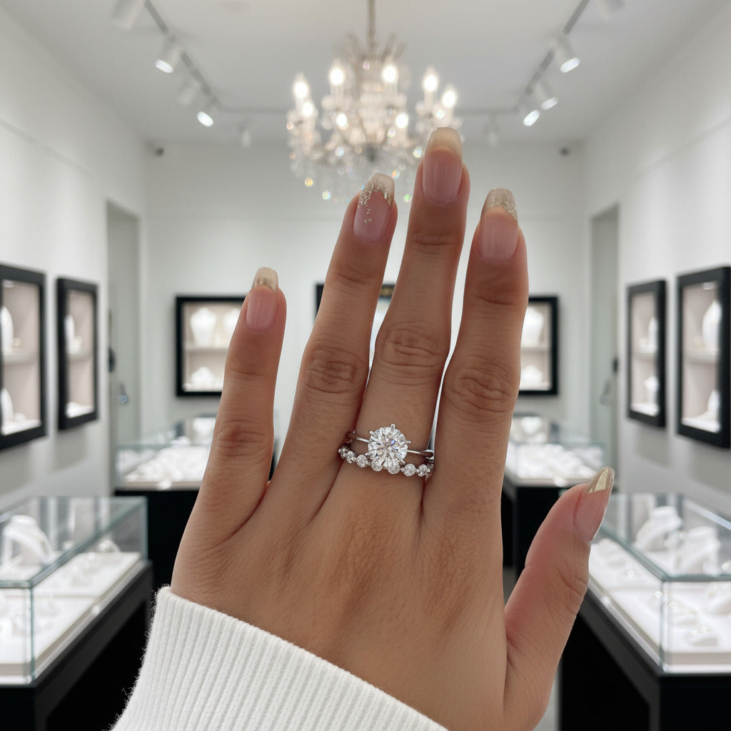 Round Cut 2ct Engagement and Wedding Ring Set-Black Diamonds New York