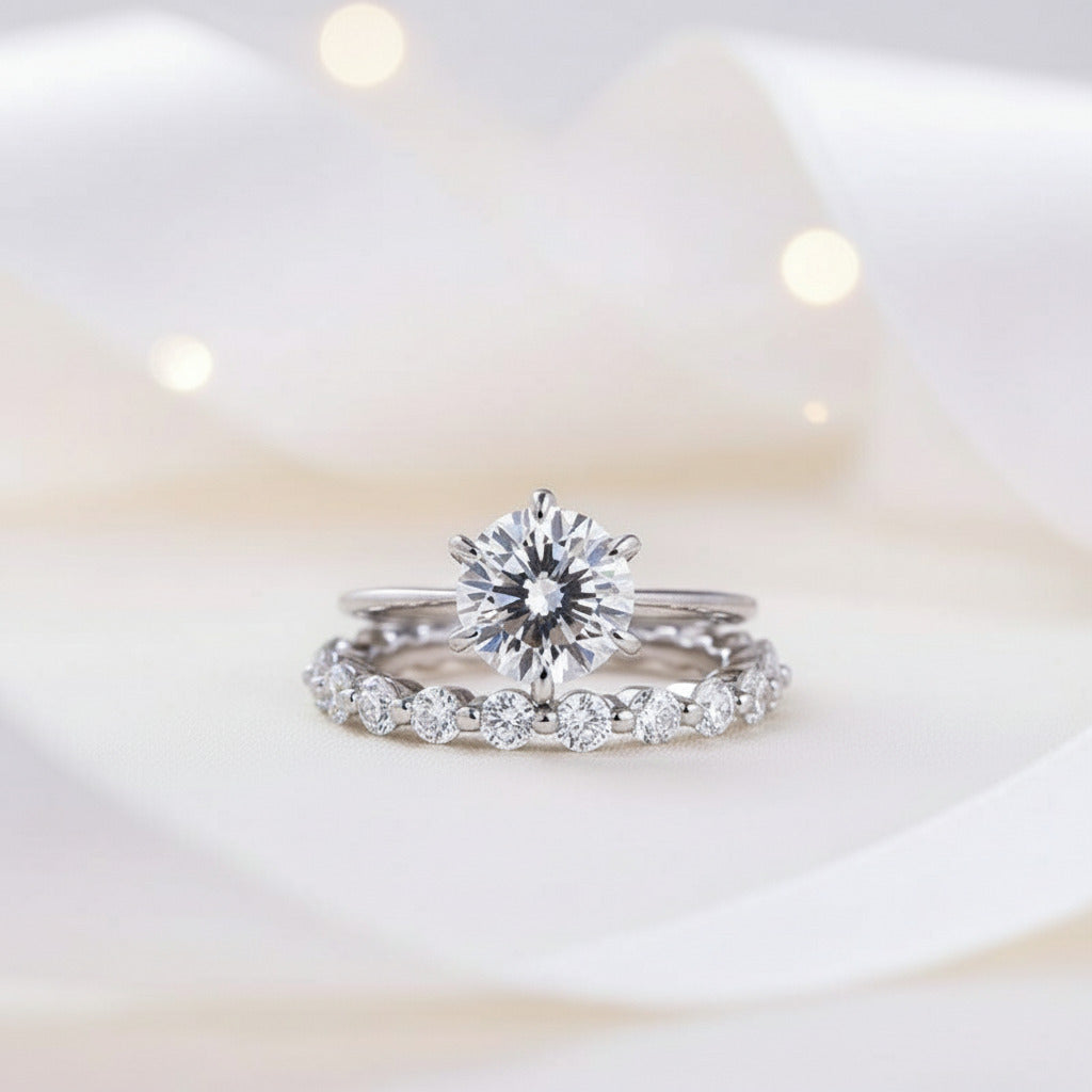 Round Cut 2ct Engagement and Wedding Ring Set-Black Diamonds New York