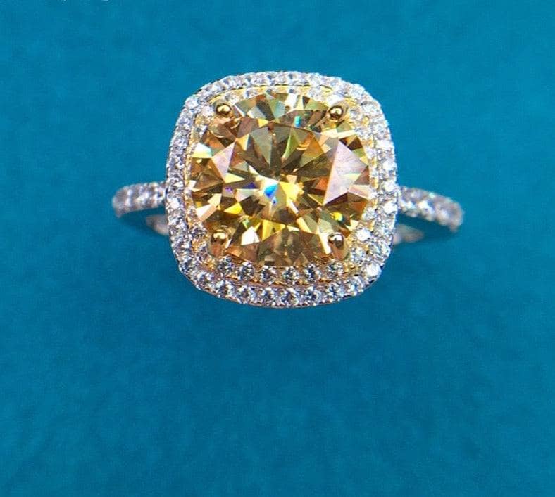 Round Cut 3ct Yellow Moissanite Halo Engagement Ring - Black Diamonds New York