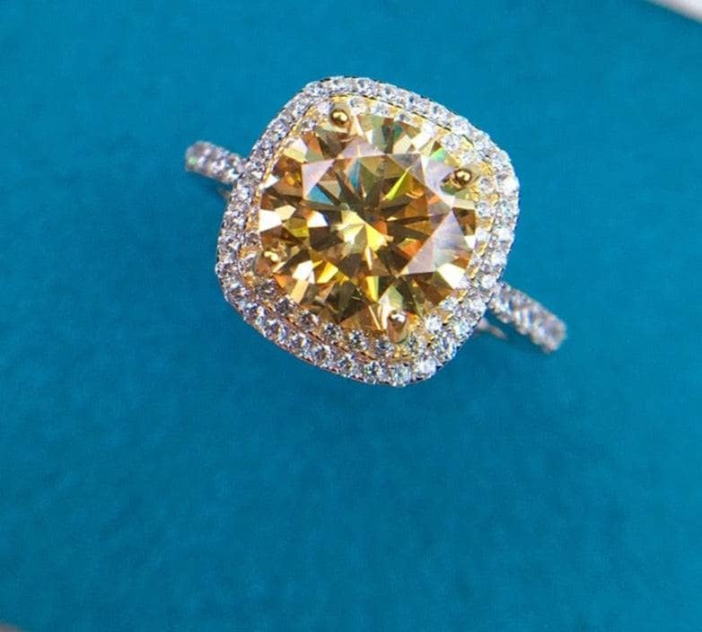 Round Cut 3ct Yellow Moissanite Halo Engagement Ring-Black Diamonds New York