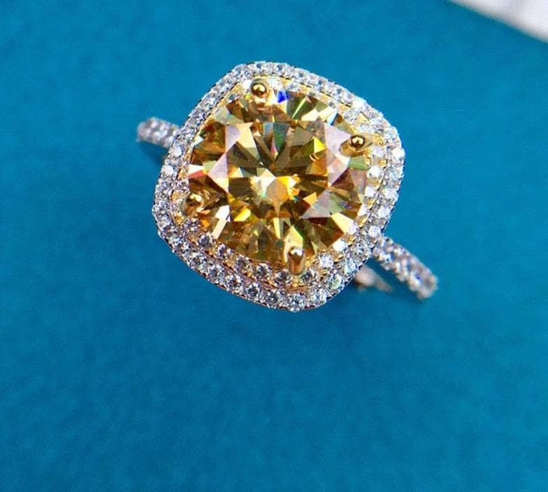 Round Cut 3ct Yellow Moissanite Halo Engagement Ring-Black Diamonds New York