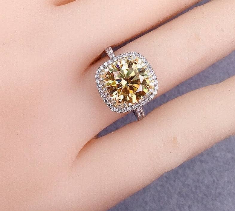 Round Cut 3ct Yellow Moissanite Halo Engagement Ring - Black Diamonds New York