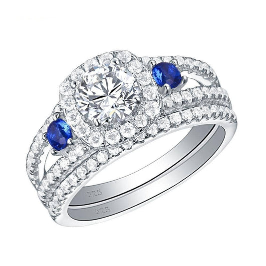 Round Cut Blue Side Created Diamond Ring Set-Black Diamonds New York