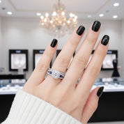 Round Cut Diamond Option with Blue Side Stones Halo Ring Set-Black Diamonds New York