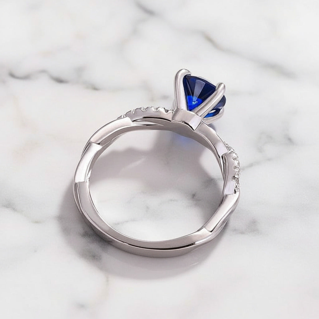 Round Cut Blue Simulated Diamond Option Twist Engagement Ring-Black Diamonds New York