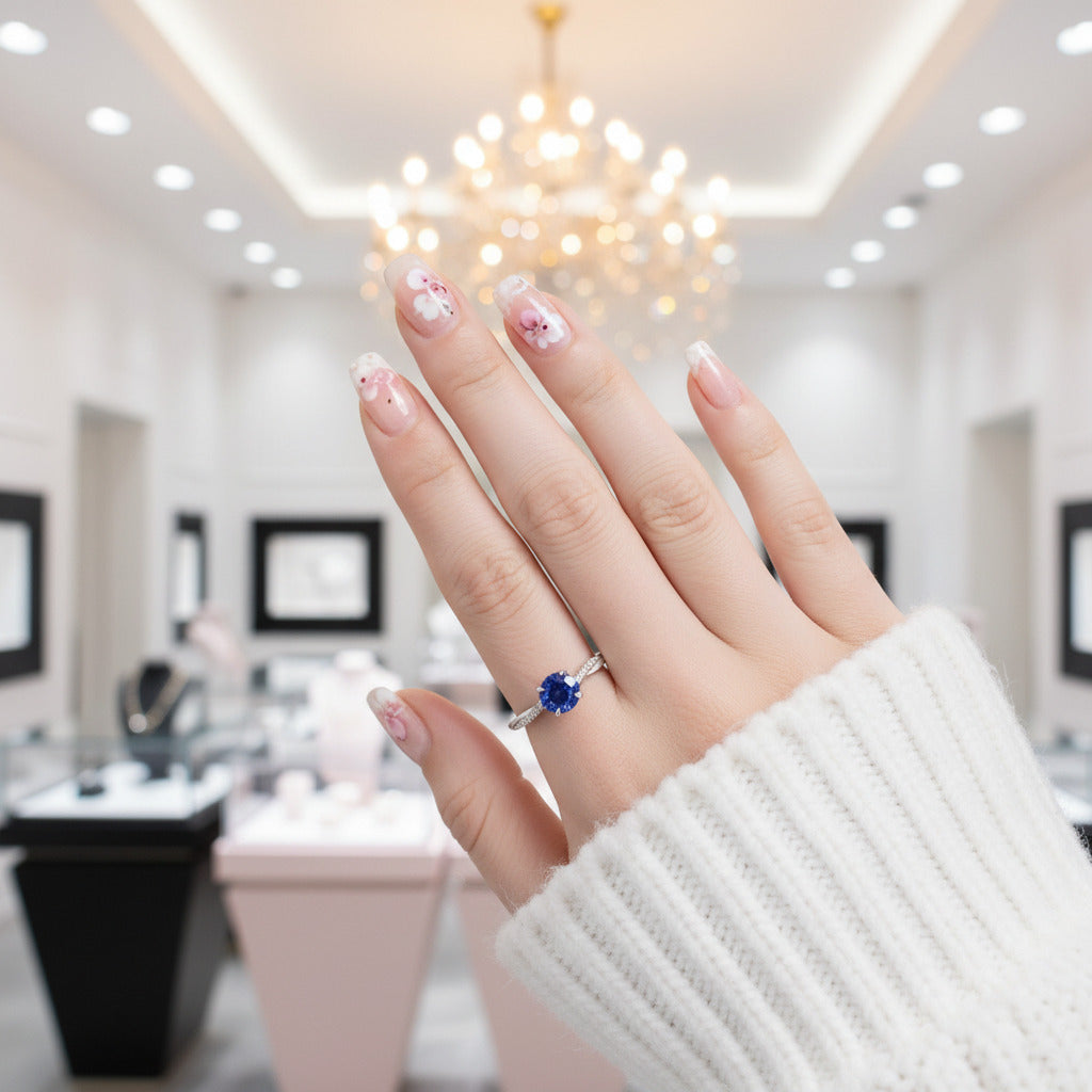 Round Cut Blue Simulated Diamond Option Twist Engagement Ring-Black Diamonds New York