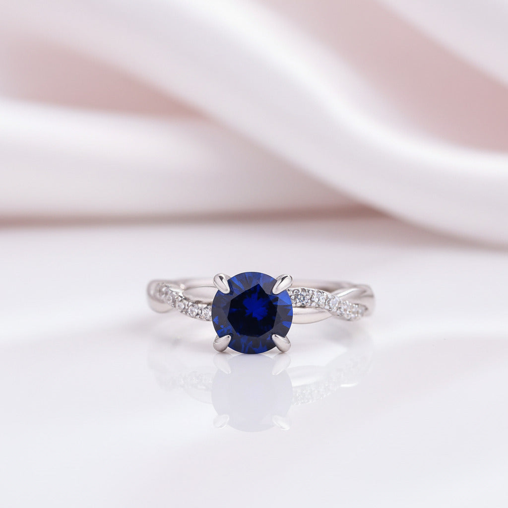 Round Cut Blue Simulated Diamond Option Twist Engagement Ring-Black Diamonds New York