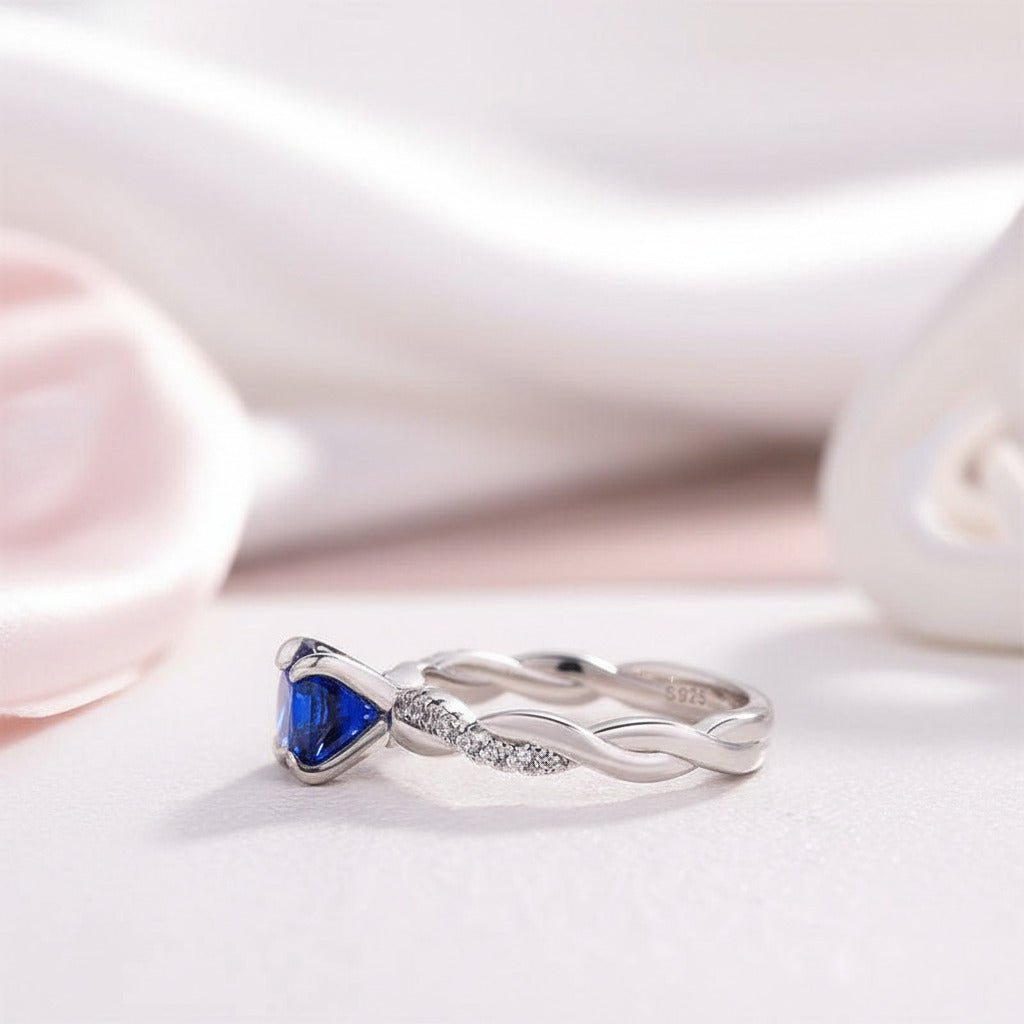 Round Cut Blue Simulated Diamond Option Twist Engagement Ring-Black Diamonds New York