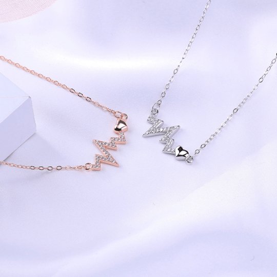 Round Cut Created Sapphire Heartbeat Pendant Necklace-Black Diamonds New York