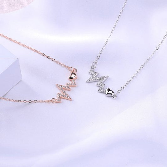 Round Cut Created Sapphire Heartbeat Pendant Necklace - Black Diamonds New York