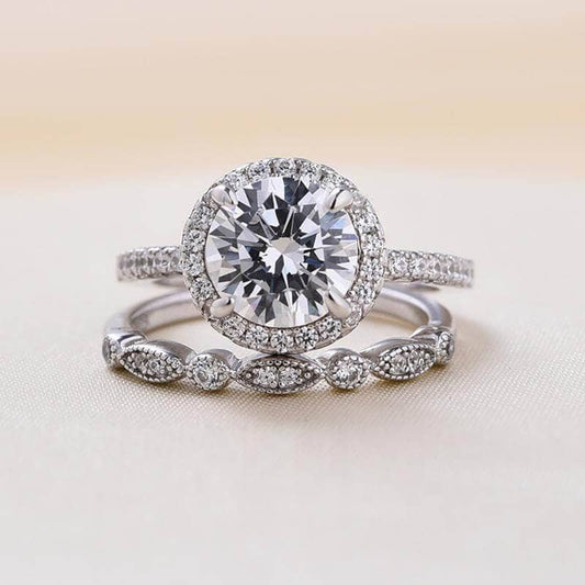 Round Cut Created Sapphire Wedding Set - Black Diamonds New York